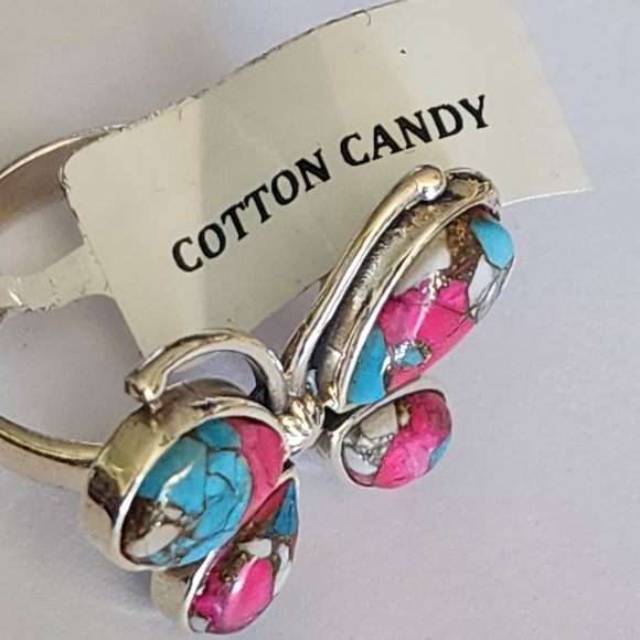 Butterfly Design Sterling Silver Blue Pink Cotton Candy Southwestern Ring Sz 10 - Picture 4 of 8